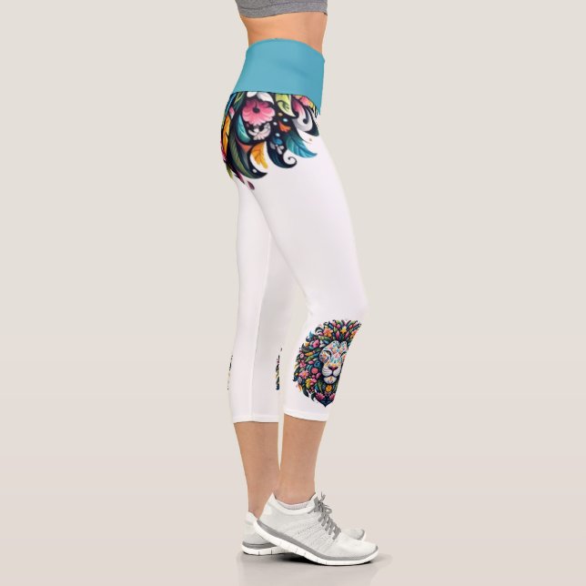 Leggings Capri Silhouette de Lion Floral (Droite)