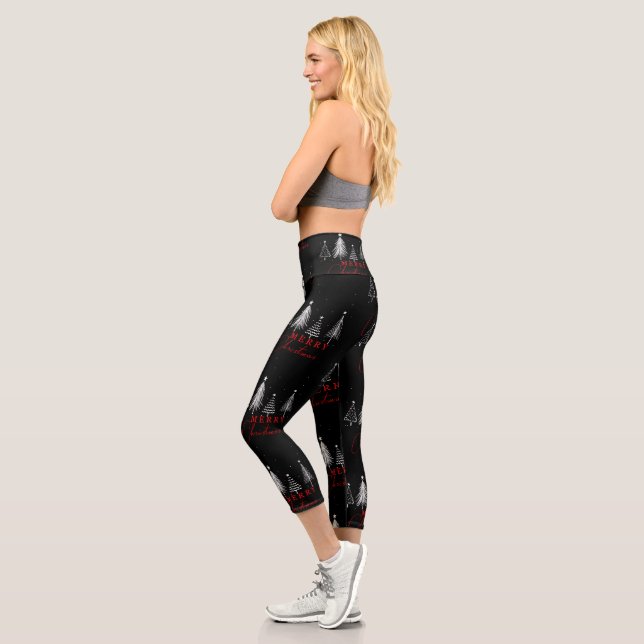 Leggings Capri Simple Elegant Christmas Pine Tree | Black (Gauche)