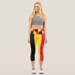 Leggings Capri Simple moderne noir rouge jaune Belgique Drapeau