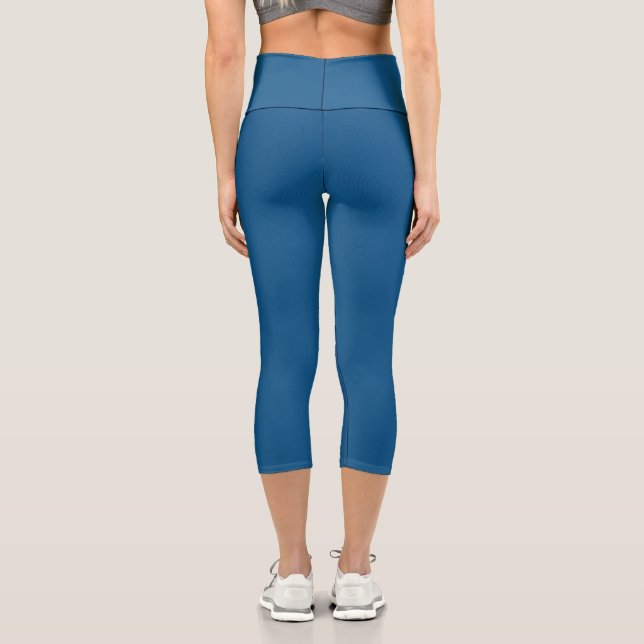 Leggings Capri Simple Stylish Modern Minimal Monogram Blue Gym (Verso)