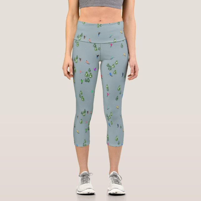 Leggings Capri Ski d'ouverture Noël Ski de vacances Skieurs Bleu (Recto)