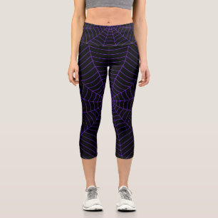 Leggings Capri Spider web noir violet motif Halloween