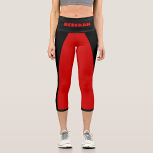 Leggings Capri Sporty Red et Black Stripe Name Modèle