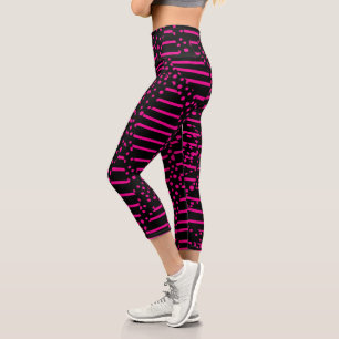 Leggings Capri Spots et bandes 2 - Magenta et noir