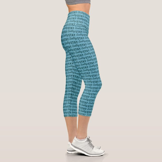 Leggings Capri Stay Salty - Coastal Teal Ocean Blue Graphic Print (Droite)