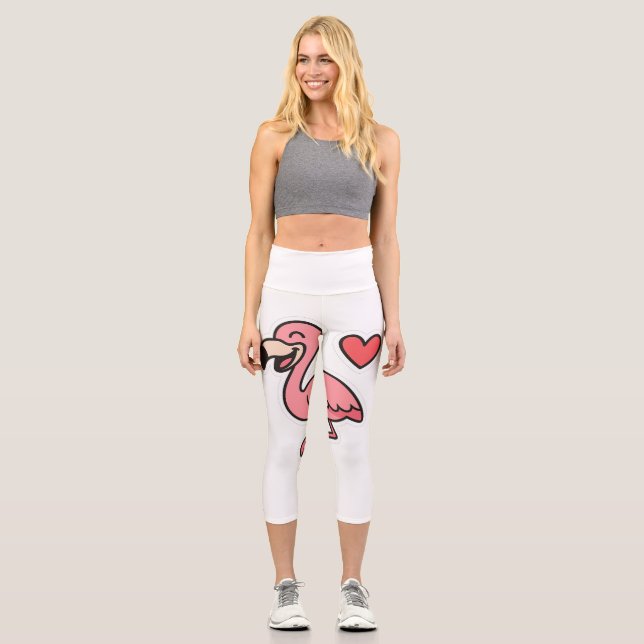 Leggings Capri Sticker Flamant rose de dessin animé mignon avec c (Recto)
