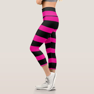 Leggings Capri Stripes inégales - Magenta et noir