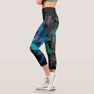 Leggings Capri Stripes sportives personnalisées en bleu et noir 