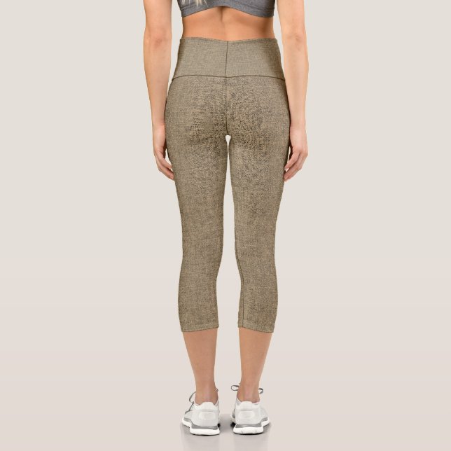 Leggings Capri Style de rue faux lin motif brun clair décontracté (Verso)