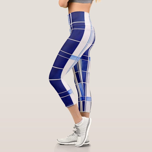 Leggings Capri Summer Navy Blue Boat Collection de rayures modern (Gauche)