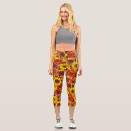 Leggings Capri Sunflowers Motif sans couture