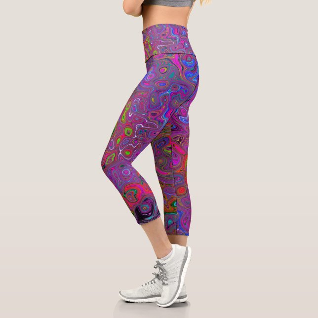Leggings Capri Super psychédélique Magenta Retro Liquide Swirl (Gauche)