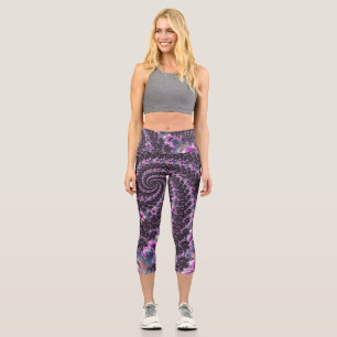 Leggings Capri Super Trippy Funky Psychedelic Spiral Fractal Art