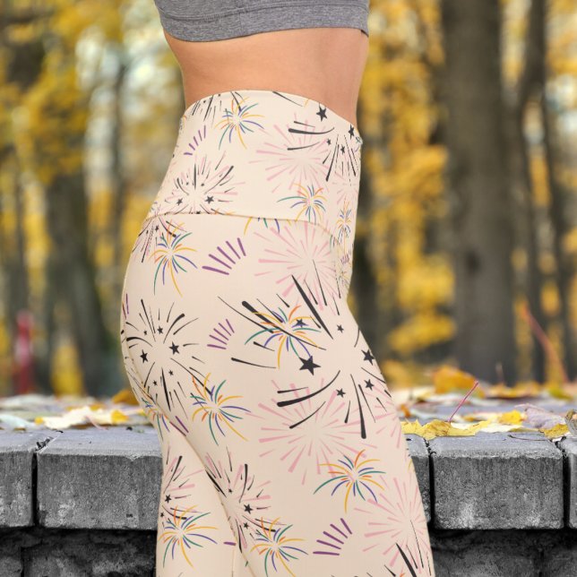 Leggings Capri Superbe Champagne White Starburst Motif Yoga (Starburst on Champagne)
