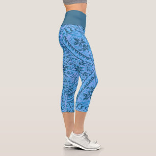 Leggings Capri taille haute/Tribal/Bleu pétrole