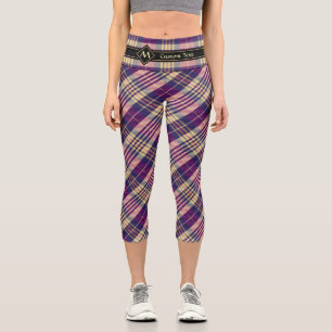 Leggings Capri Tartan mauve, or et bleu