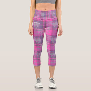 Leggings Capri Tartan personnalisé rose violet prépa cheval