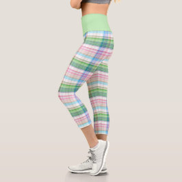 Leggings Capri Tartan rose Turquoise Bleu Chaux Vert Tartan Plaid