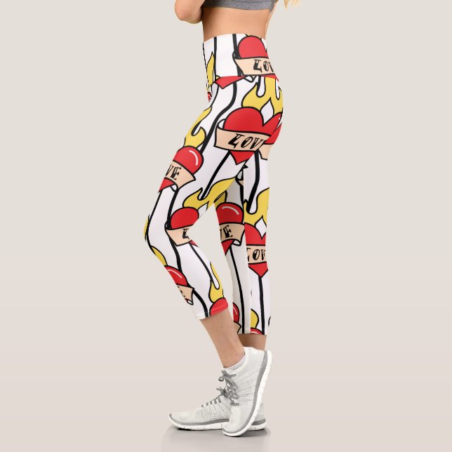 Leggings Capri Tatouage cardiaque rétro (Gauche)