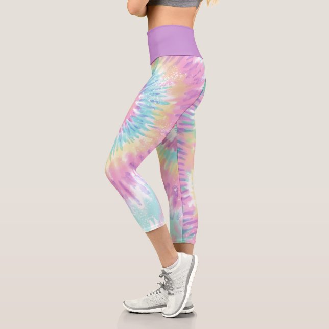 Leggings Capri Teinture à tarte bleu violet Abstraite (Gauche)
