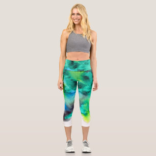 Leggings Capri Teinture de cravate colorée moderne bleu vert colo