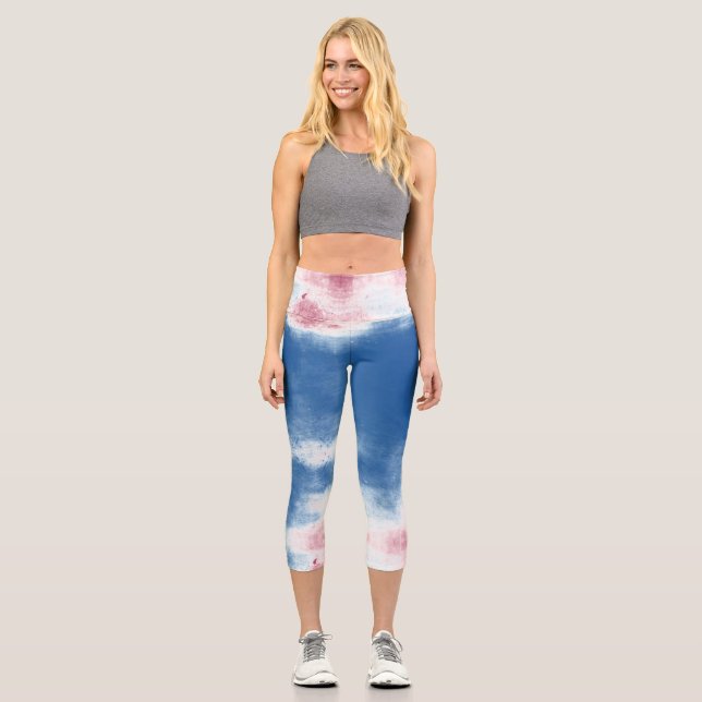 Leggings Capri Teinture patriotique rouge, blanc et bleu (Recto)