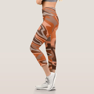 Leggings Capri Tendance boho brun orange Abstrait ondulé