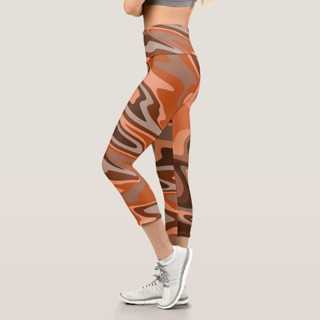 Leggings Capri Tendance boho brun orange Abstrait ondulé (Gauche)
