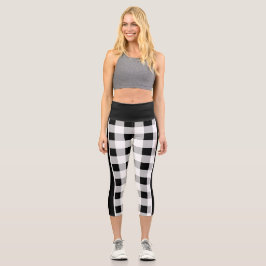 Leggings Capri Tendance noir blanc gris À damiers Motif personnal