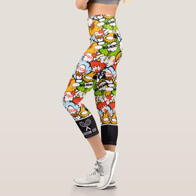 Leggings Capri Tennis Design Super Hero Pop Art Funny Custom (Gauche)