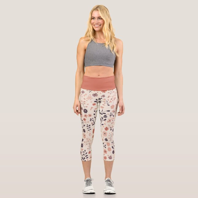 Leggings Capri Terracotta violet Boho Beige Aquarelle Florales (Recto)