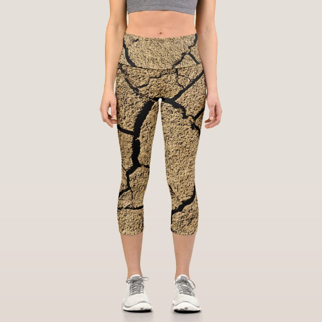 Leggings Capri Terrain sec Brown craquage terre sécheresse textur (Recto)