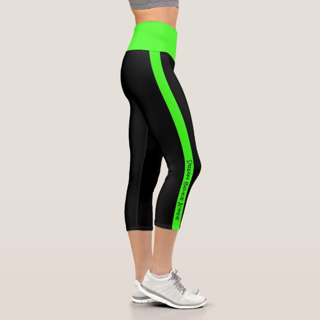Leggings Capri Texte personnalisé Grilles vertes en néon noir noi (Droite)