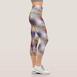Leggings Capri Texture abstraite d'encre alcoolique avec des acce