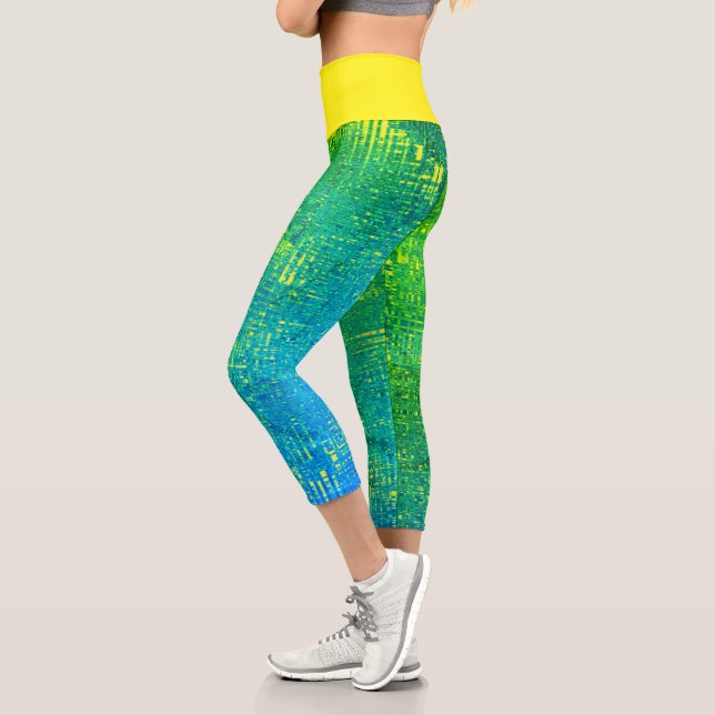 Leggings Capri Texture d'art Abstrait Jaune bleu turquoise pâle (Gauche)