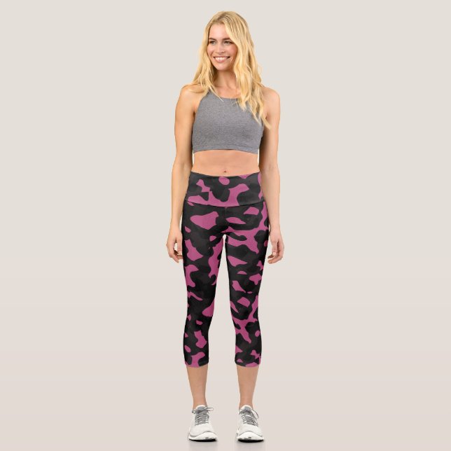Leggings Capri  Textured pink and black camo abstract (Recto)