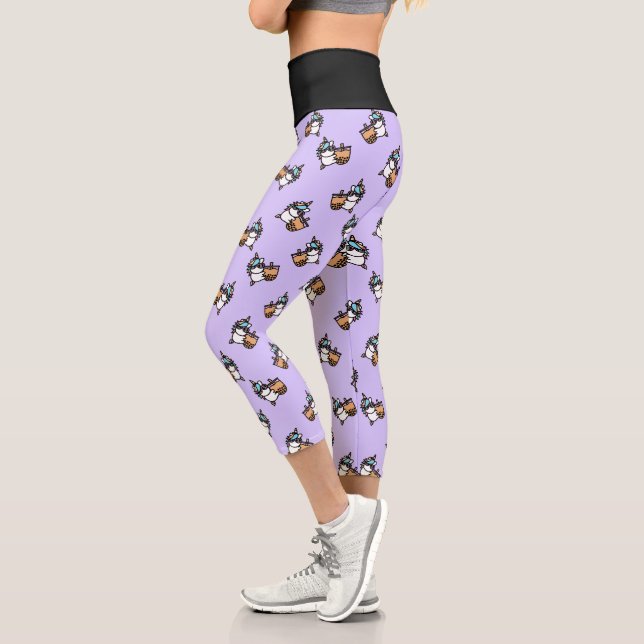 Leggings Capri Thé à bulle mûre et licorne (Gauche)