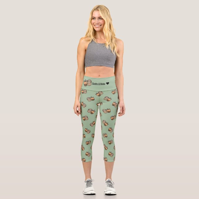 Leggings Capri Thé de bulle et fentes de boule personnalisé (Recto)