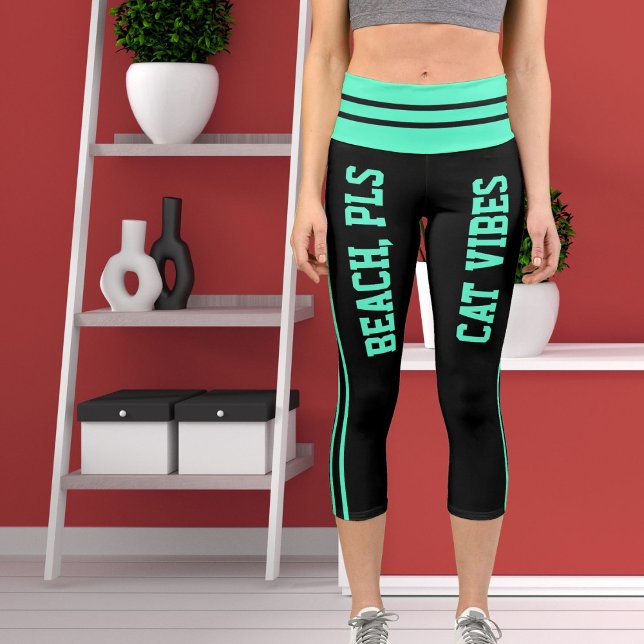 Leggings Capri Thème Personnalisé Vert Bleu Bleu Bleu Bande Noire (Créateur téléchargé)