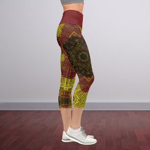 Leggings Capri Tisser Mandala jaune et orange