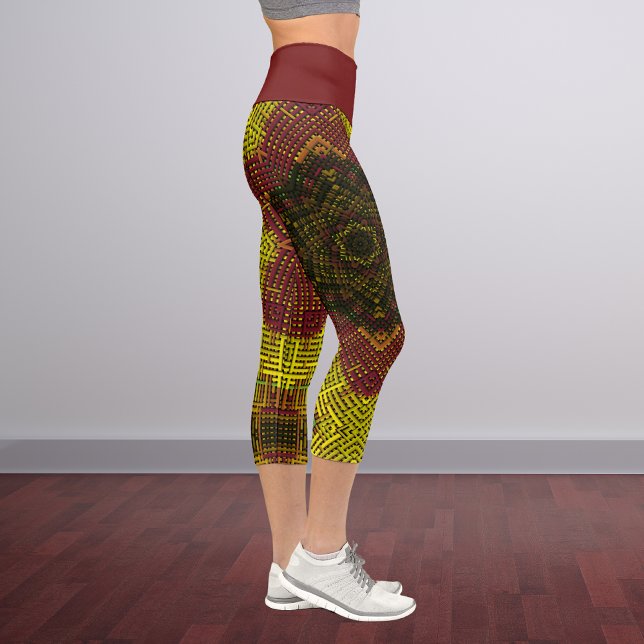 Leggings Capri Tisser Mandala jaune et orange (Créateur téléchargé)
