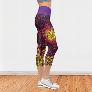 Leggings Capri Tisser Mandala jaune rose et violet
