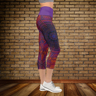 Leggings Capri Tisser Mandala rouge orange et violet