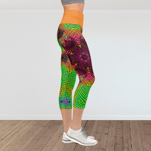 Leggings Capri Tisser Mandala vert orange et rose