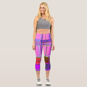 Leggings Capri Tissu à carreaux rose motif Madras