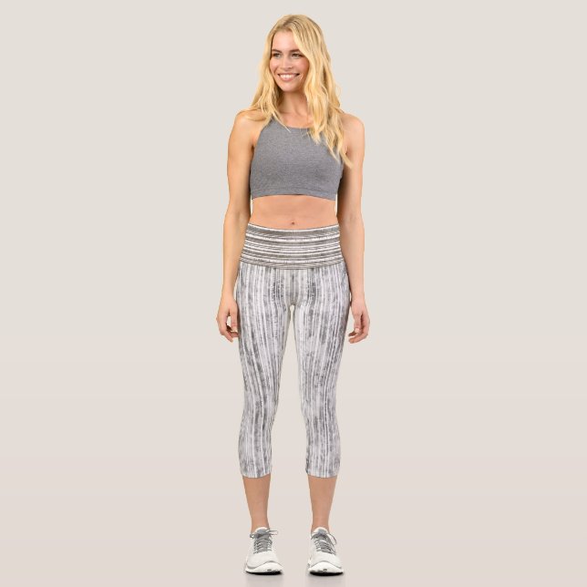 Leggings Capri Tons de marbre gris et Motif à rayures (Recto)