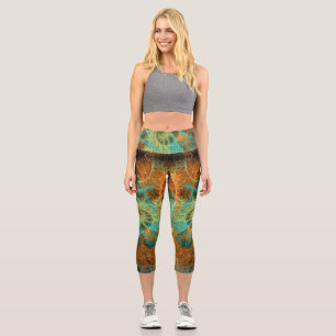 Leggings Capri Tourbillon fractal turquoise et orange V1