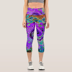 Leggings Capri Tourbillon Liquide Abstrait Rétro Coloré Violet