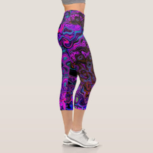Leggings Capri Tourbillonnement Liquide Rétro Noir et Magenta