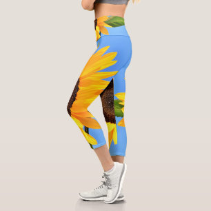Leggings Capri Tournesol jaune contre soleil sur ciel bleu - été